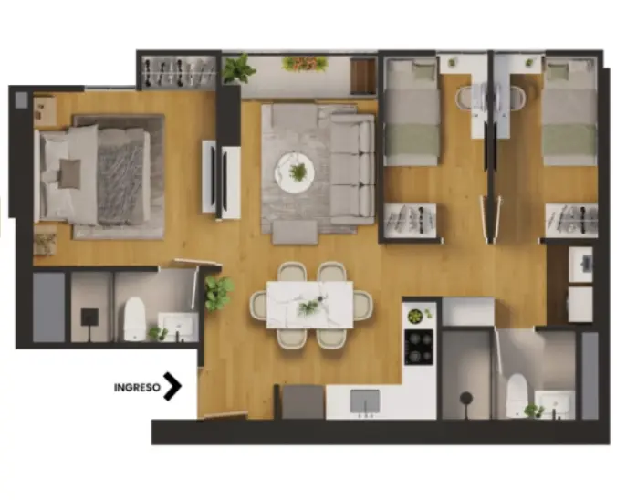 Plano tipología 3 – 58.85 m²